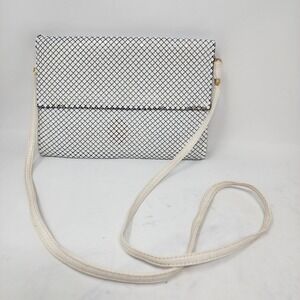 Whiting And Davis‎ International White Metal Mesh Clutch Purse Crossbody Bag VTG